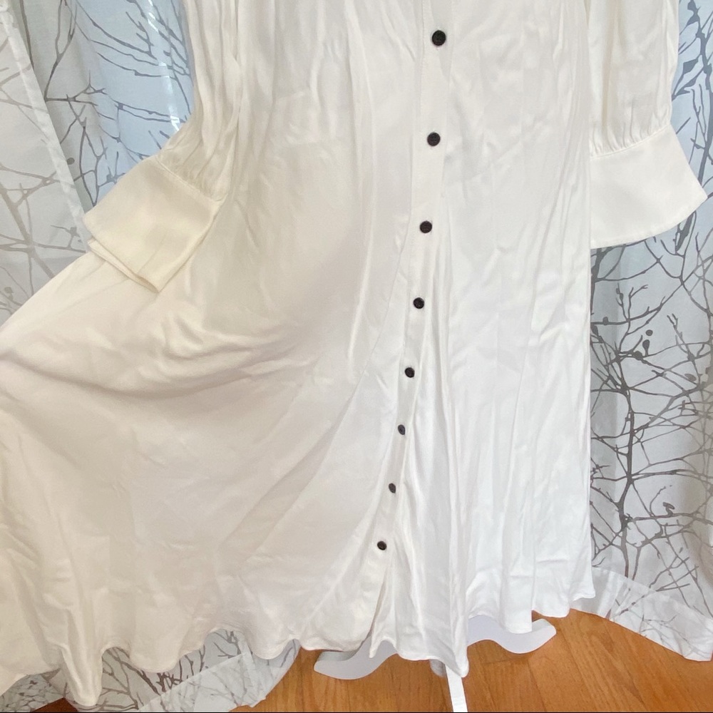 BA&SH Nida white collared long sleeve elastic waist hugging button up midi dress - Picture 10 of 16